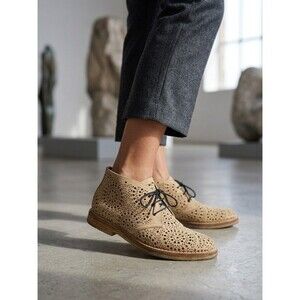 ALAIA Paris Laser-Cut Suede Desert Boots Tan Beige Lace Up Ankle Boots Size 36.5
